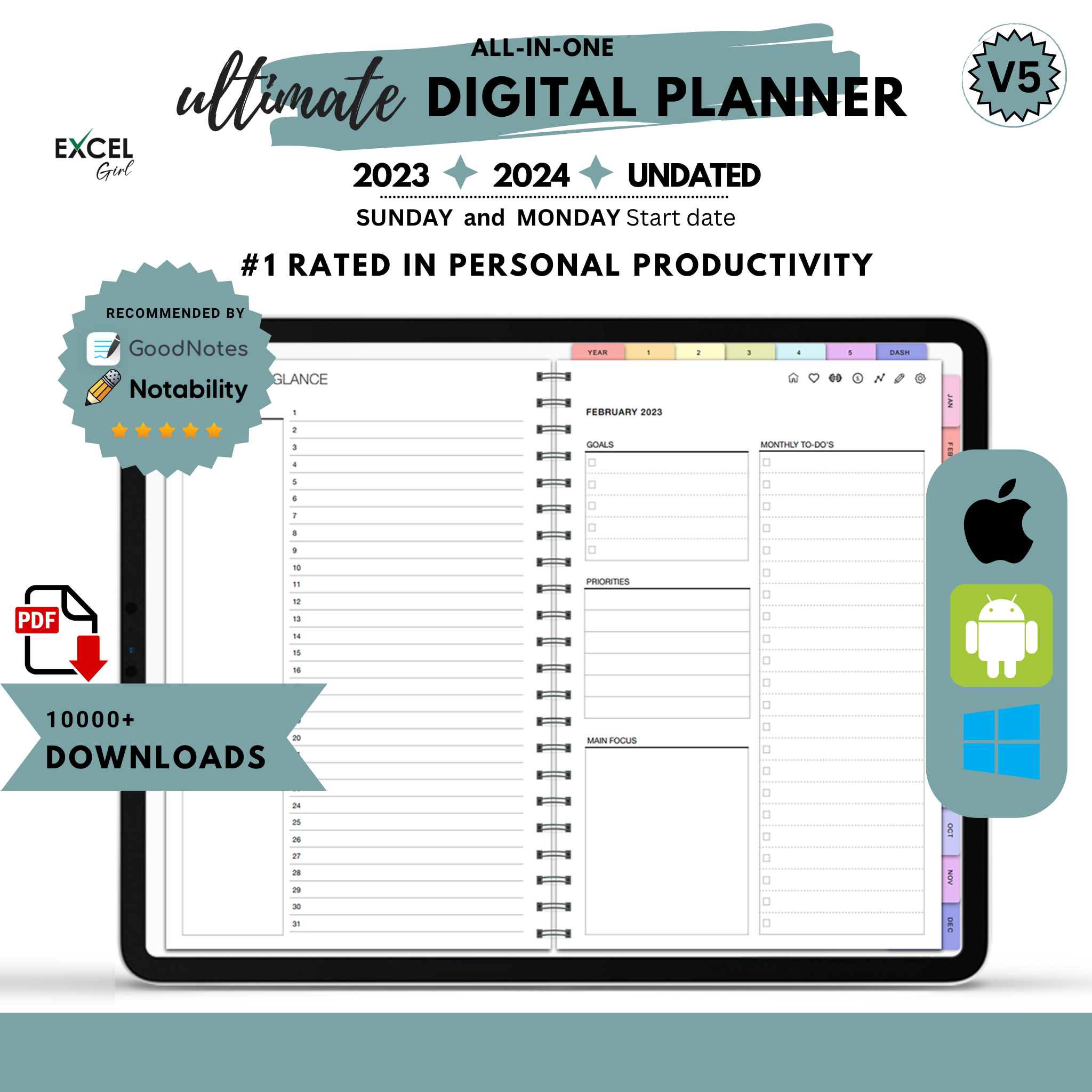 ALL-IN-ONE ULTIMATE DIGITAL PLANNER (MUST GET FOR IPAD/ANDROID TABLET/MICROSOFT TABLET USERS)