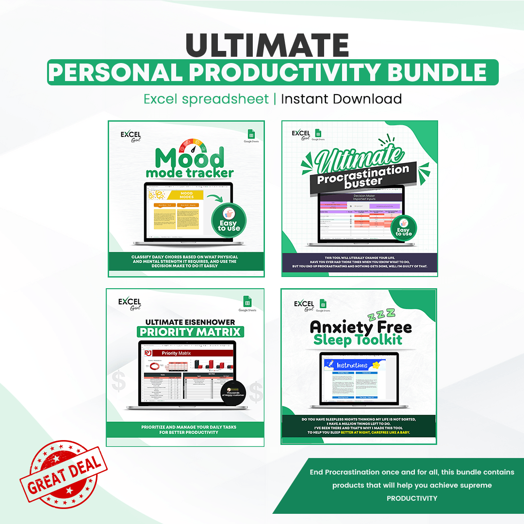 ULTIMATE PERSONAL PRODUCTIVITY BUNDLE | 4 TEMPLATES | PROVEN METHODS | WORK ON YOUR PROCRASTINATION